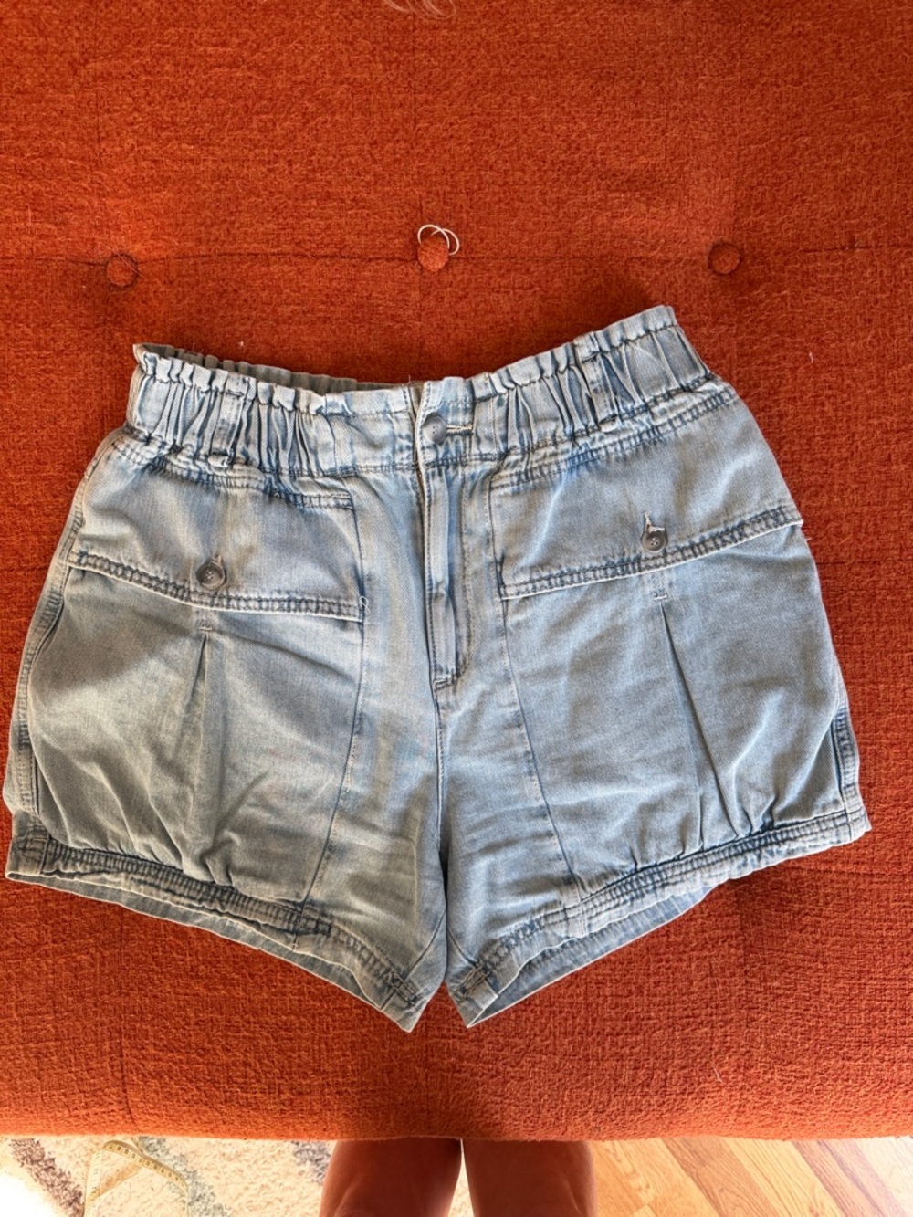 We The Free Light Blue Elastic-Waist Denim Shorts